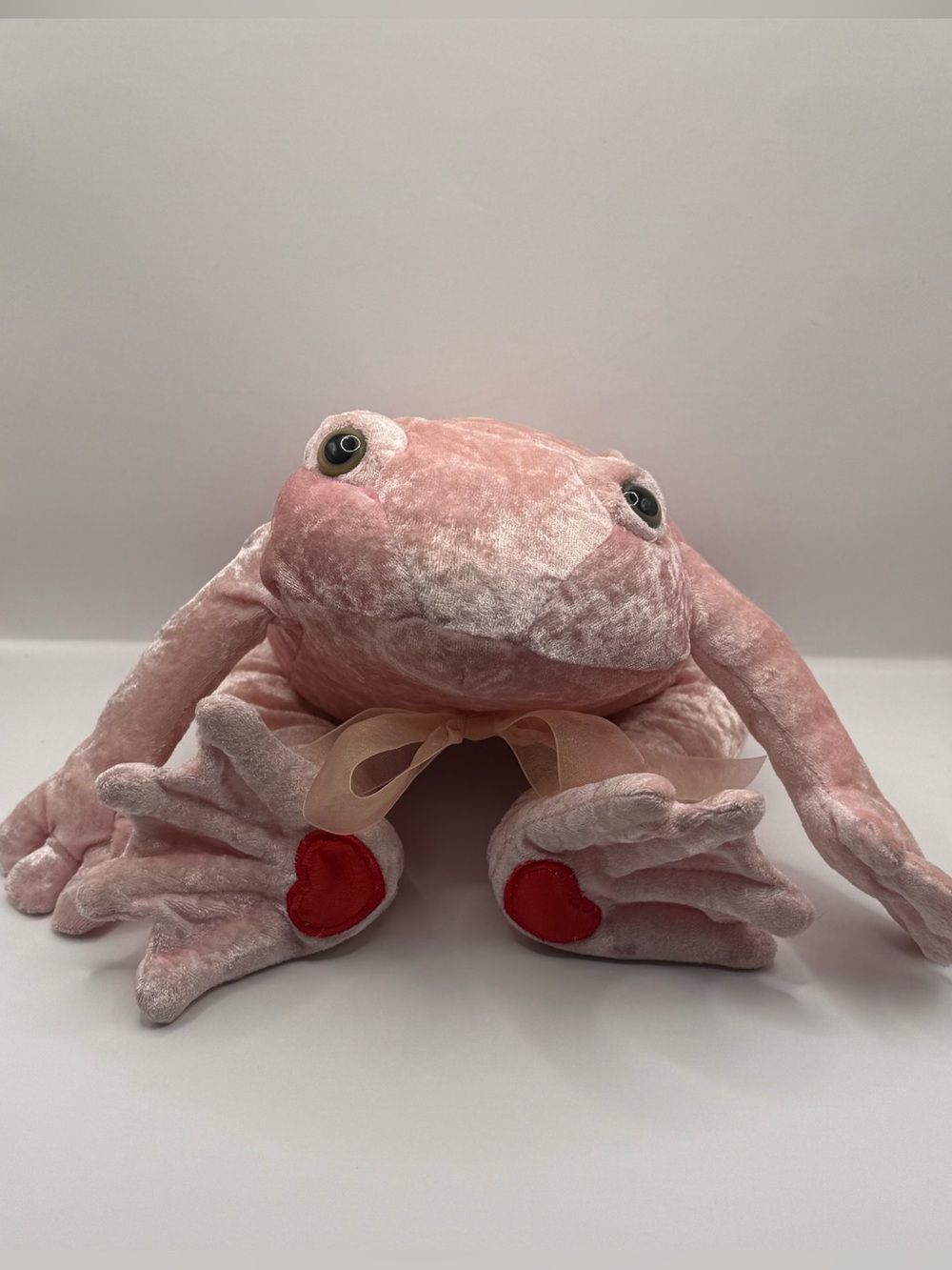 Vintage Commonwealth Baby Pink Frog Velvet Hearts Stuffed Animal Plush
